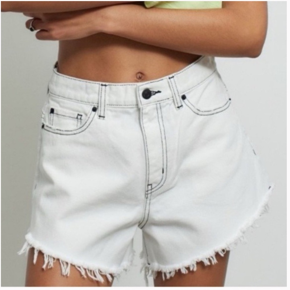BDG Women's Frayed Hem Pitched Waist White Jean Shorts Sz. 29